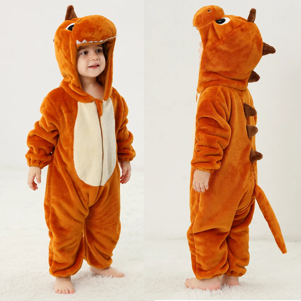 Cute Flannel Animal Rompers for Baby Winter Kid 1 2 3 4 Years Cartoon Jumpsuit Boy Girl Long Sleeve Hooded Playsuit Thick Pajama