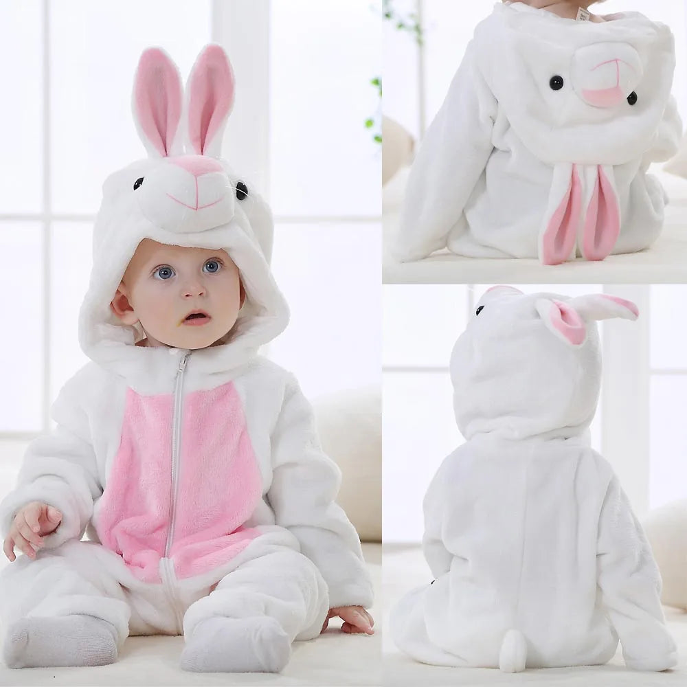 Cute Flannel Animal Rompers for Baby Winter Kid 1 2 3 4 Years Cartoon Jumpsuit Boy Girl Long Sleeve Hooded Playsuit Thick Pajama