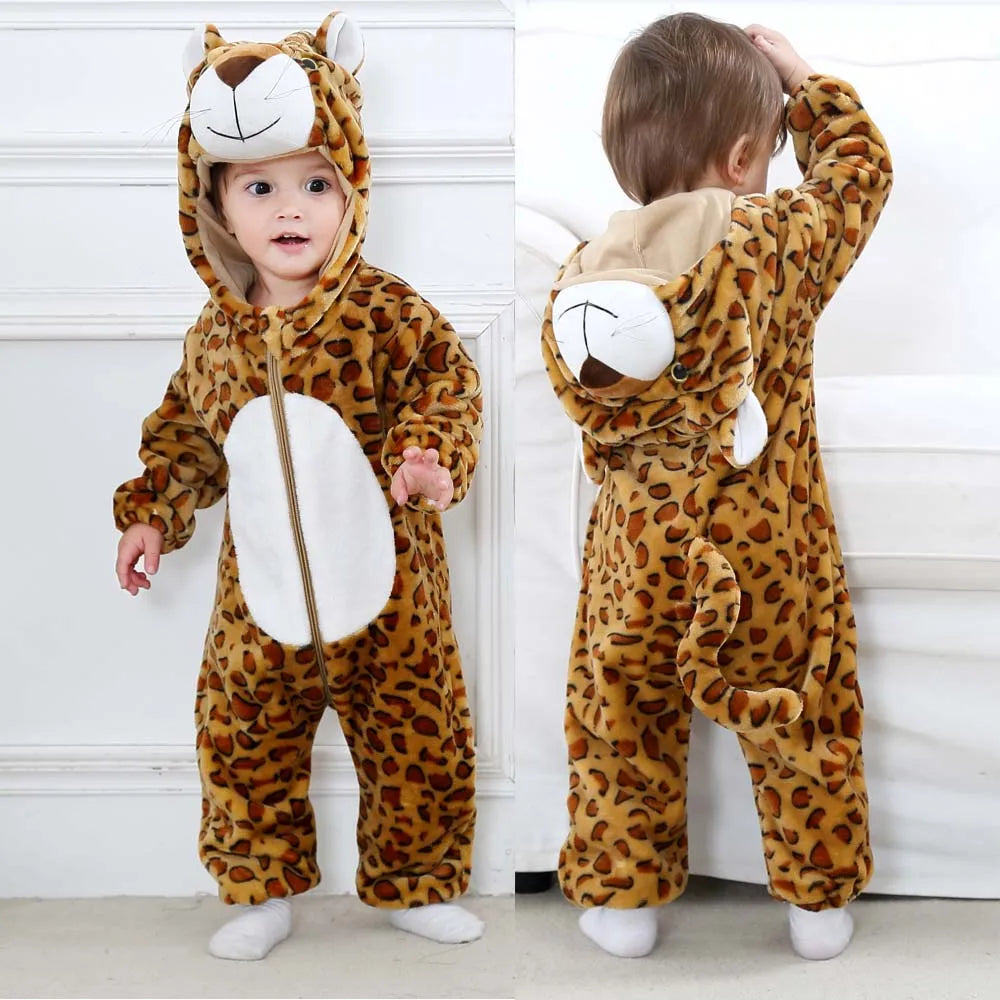 Cute Flannel Animal Rompers for Baby Winter Kid 1 2 3 4 Years Cartoon Jumpsuit Boy Girl Long Sleeve Hooded Playsuit Thick Pajama