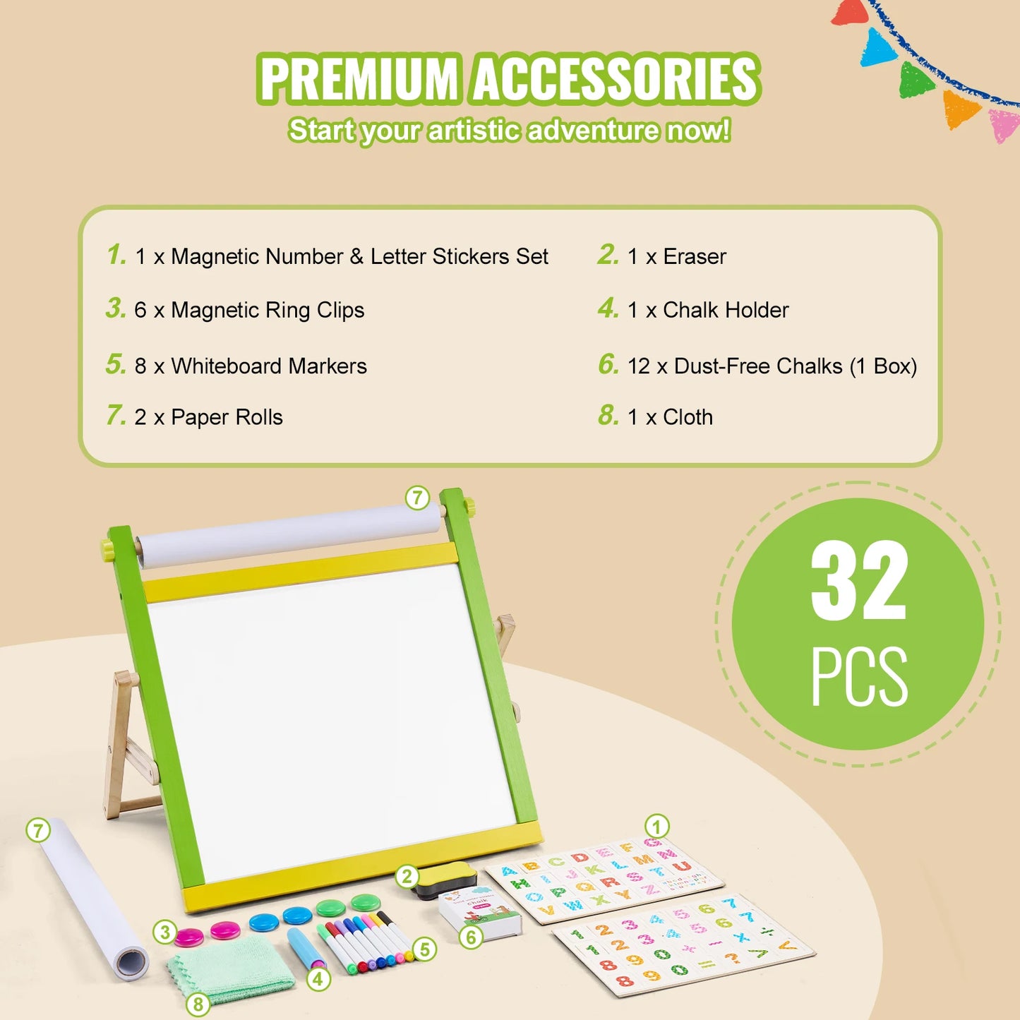 SucceBuy Tabletop Children Magnetic Drawing Board 3-in-1 Double-Sided Kids Art Easel with Painting Accessories for Girls Toy