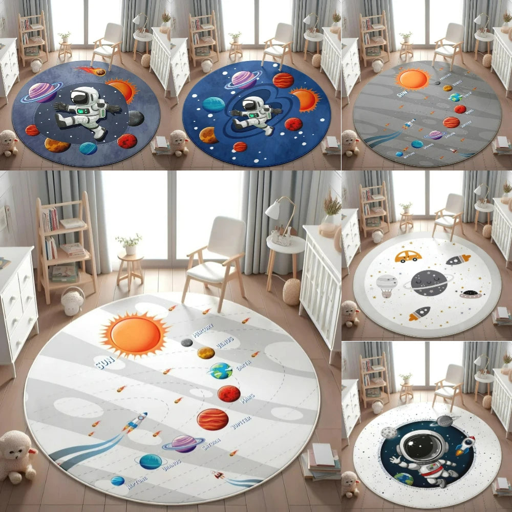 Planets Astronauts Playmat Round Rug  Living Room Decor Sofa Rug Kid's Play Mat Boys Bedroom Bedside