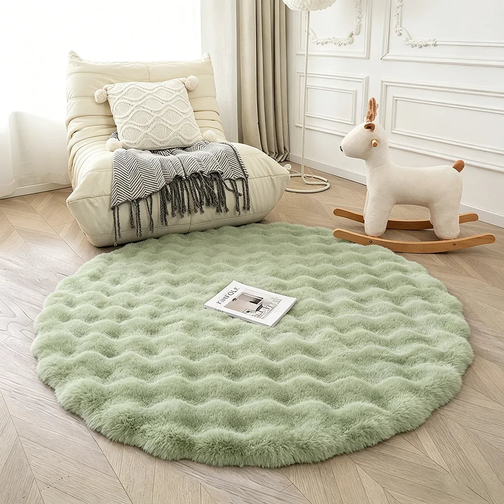 Round Bubble Faux Rabbit Fur Rug Soft Plush Mats Cream Style Bedroom Bedside Carpet Kids Play Floor Mat for Living Room Nursery