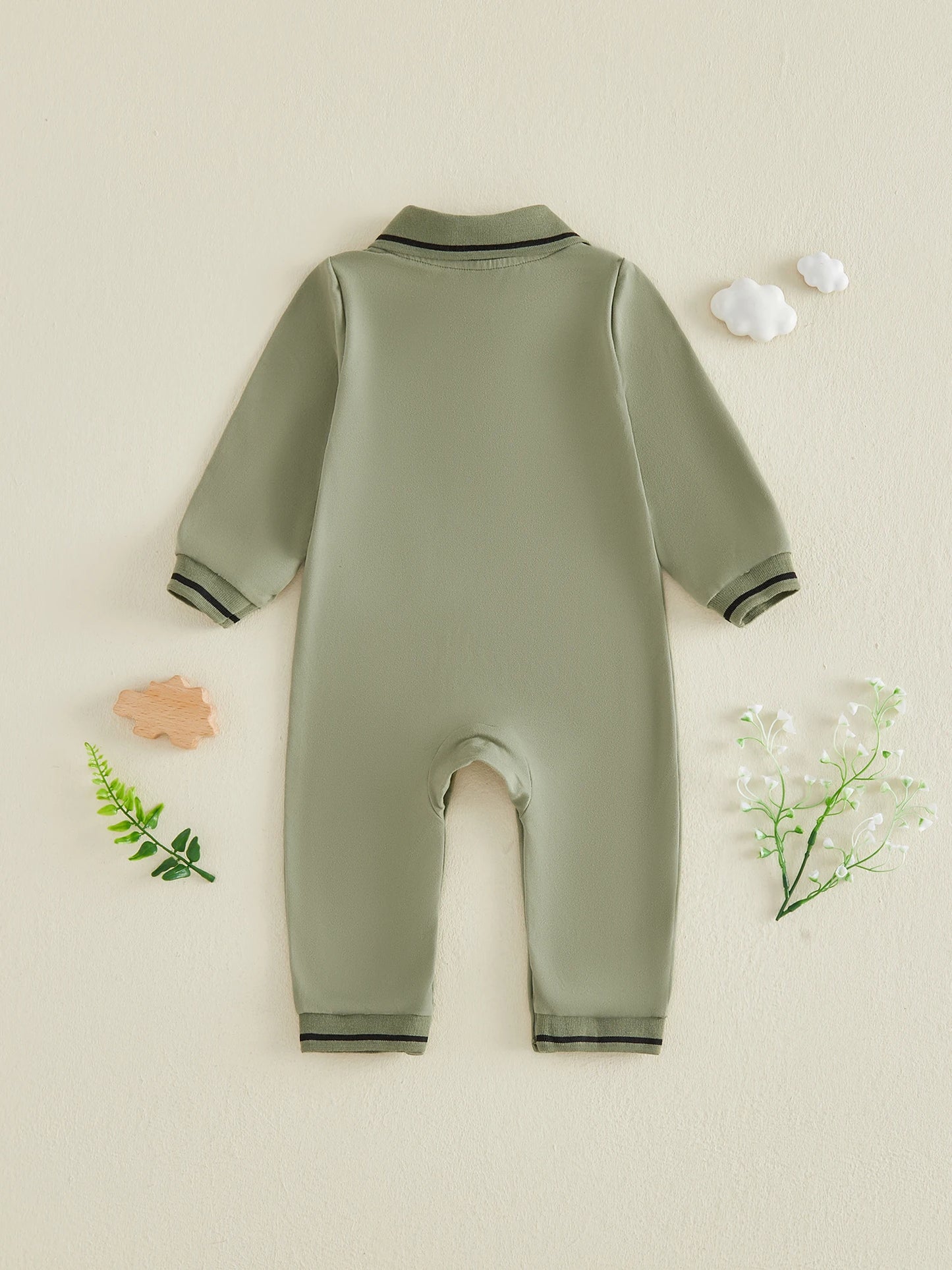Sleeve-Lapel Romper Long Sleeve Jumpsuit Dinosaur Print Jumpsuit Newborn Footless Pajamas Pajamas Boy-Romper-Long Lapel
