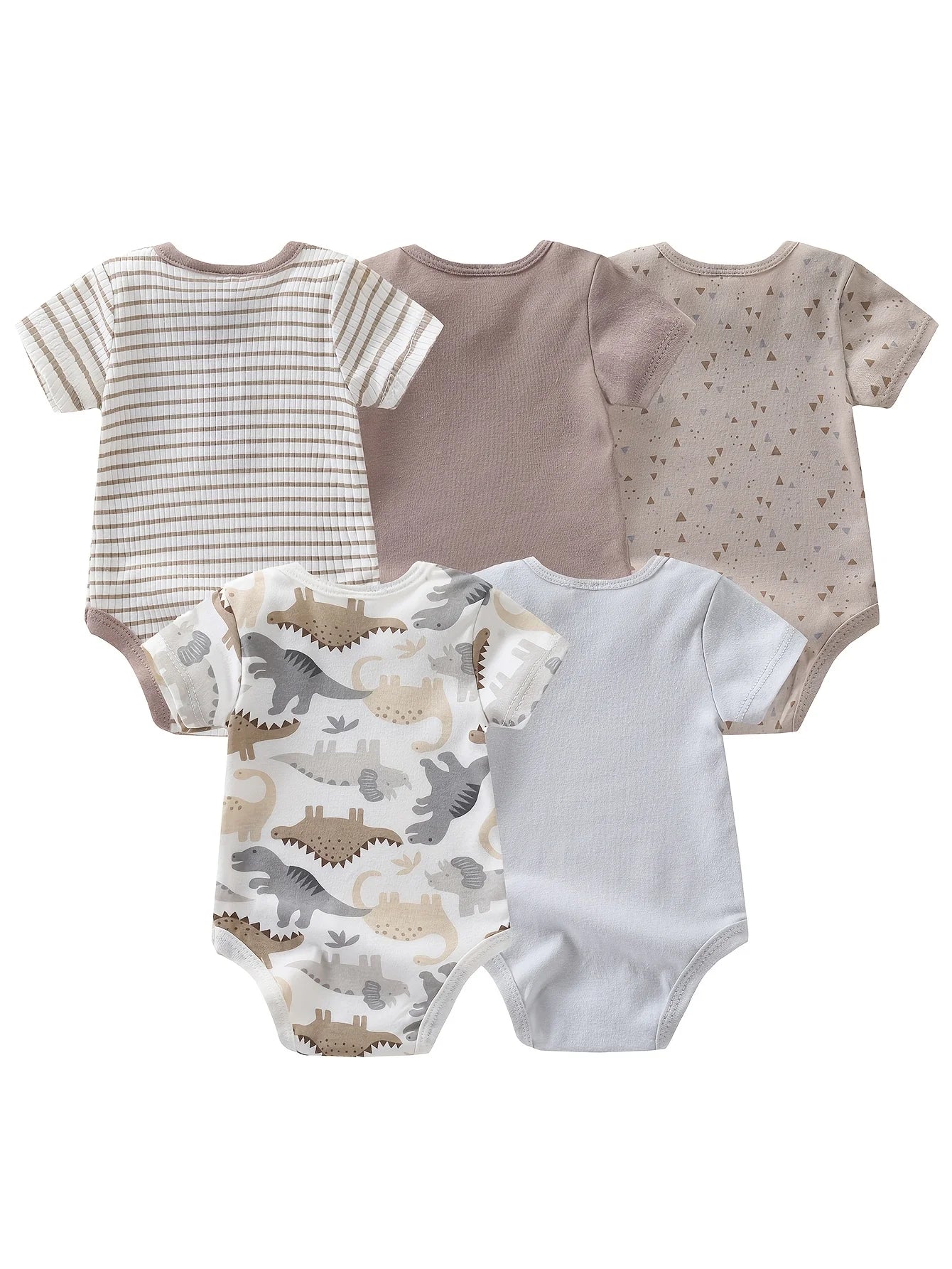 5pcs Newborn Baby Boy Short Sleeve Bodysuits, Cotton Cute Dinosaur Cartoon Rompers, Infant 1pc Jumpsuits, Round Neck Summer Outfits, Hospital Bag Essentials (Boys), Perfect for Outdoor