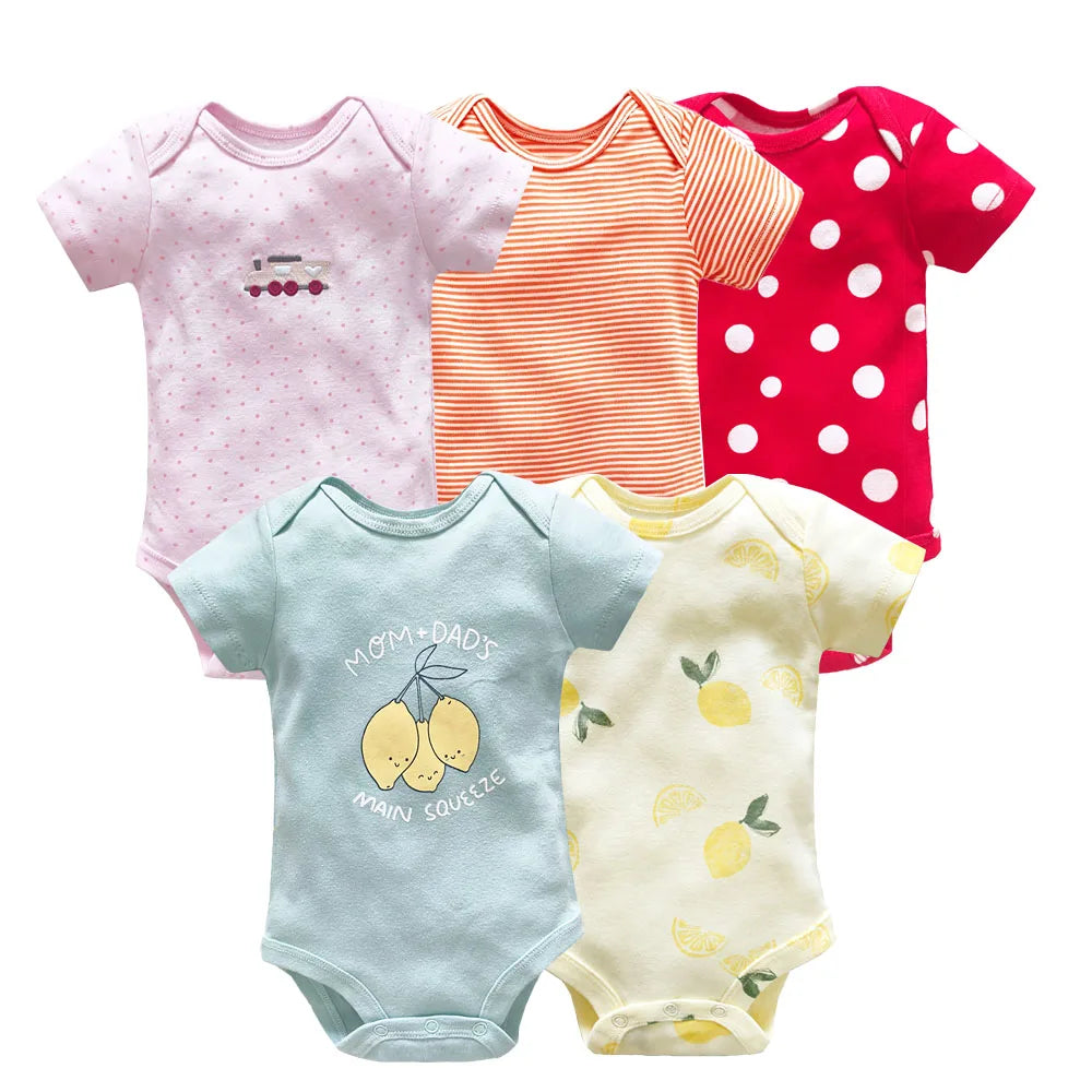 5PCS/Lot Baby Girls Bodysuits Cartoon Baby Girls Clothes 100% Cotton Summer Short Sleeve 3-24 Month Newborn Roupas de bebe