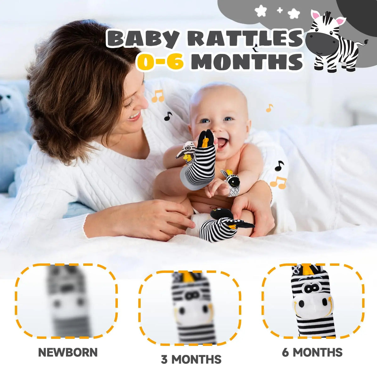 Baby Wrist Rattle Socks and Foot Finder Set, Perfect Baby Toys for 0-12 Months Newborn Boys and Girls As Shower Gifts