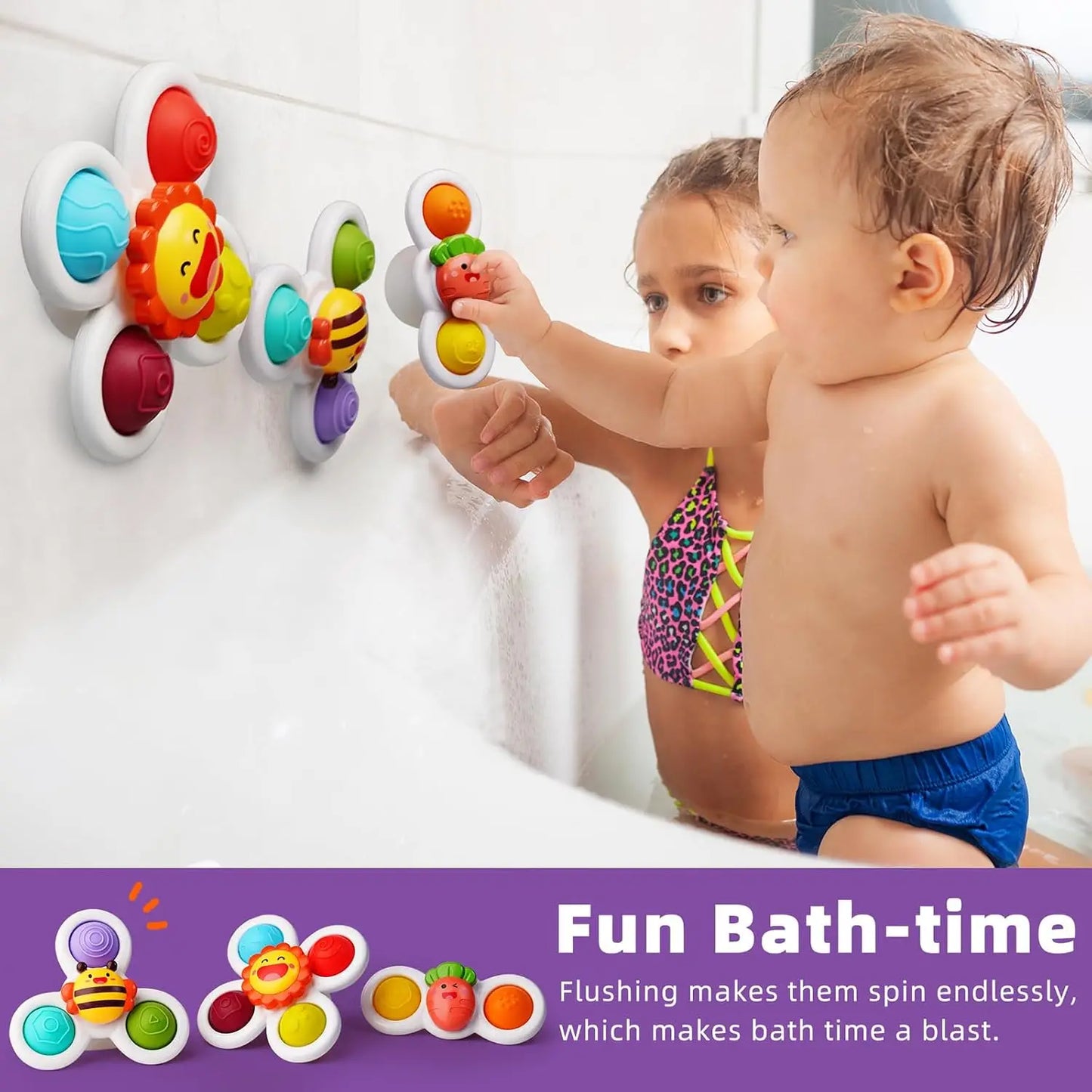 Sensory Bath Toy with Suction Cup, Rotating Fidget for Baby Travel, 10+ Months