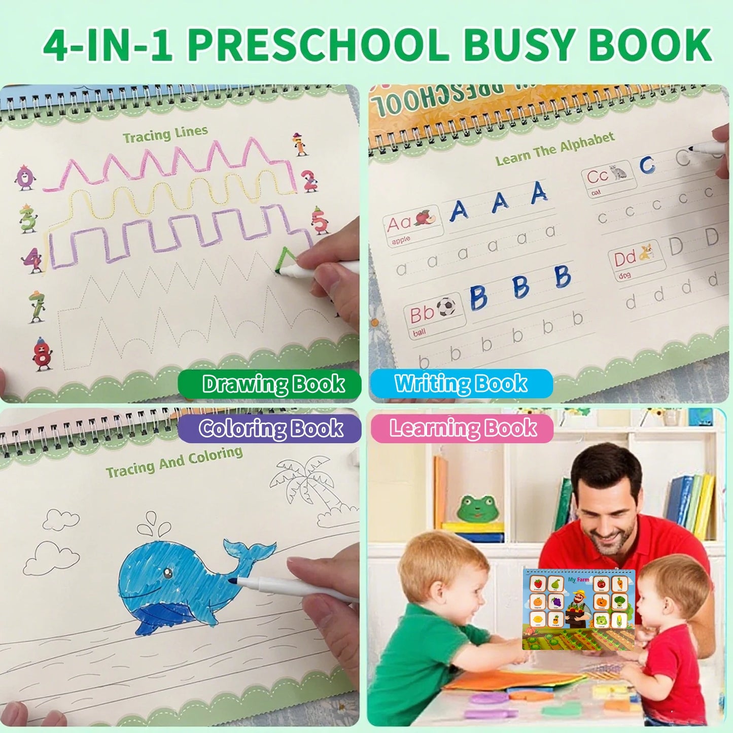 Busy Book for Toddlers 3-6, 30 Themed 4-in-1 Activity Binder (159 Pcs),Toys - Preschool Learning Gifts for Boys & Girls ＆Kids