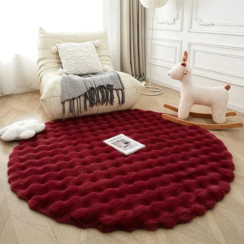 Round Bubble Faux Rabbit Fur Rug Soft Plush Mats Cream Style Bedroom Bedside Carpet Kids Play Floor Mat for Living Room Nursery