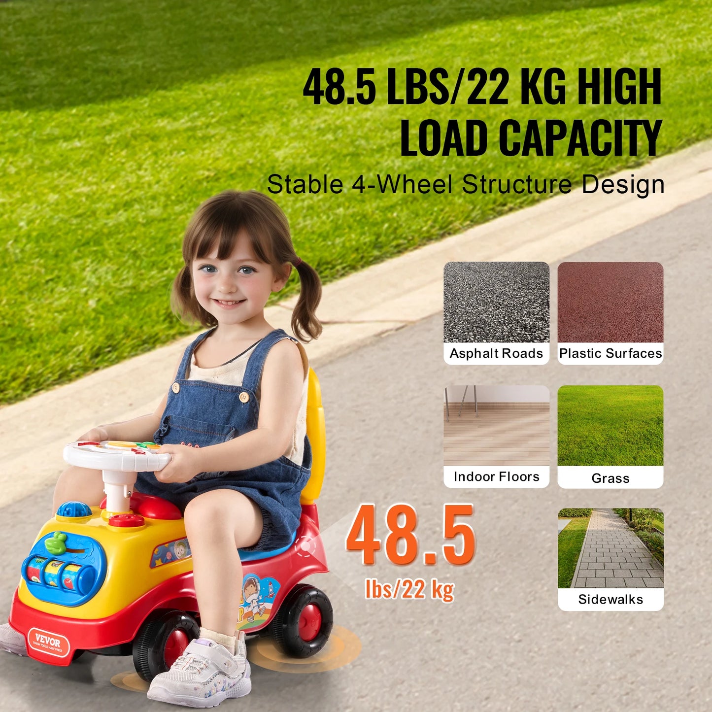 Toddler Ride On Push Car Sit to Stand Kids Ride On Toy Car W/ Music Steering Wheel   Seat Storage for Toddlers Ages 1-3