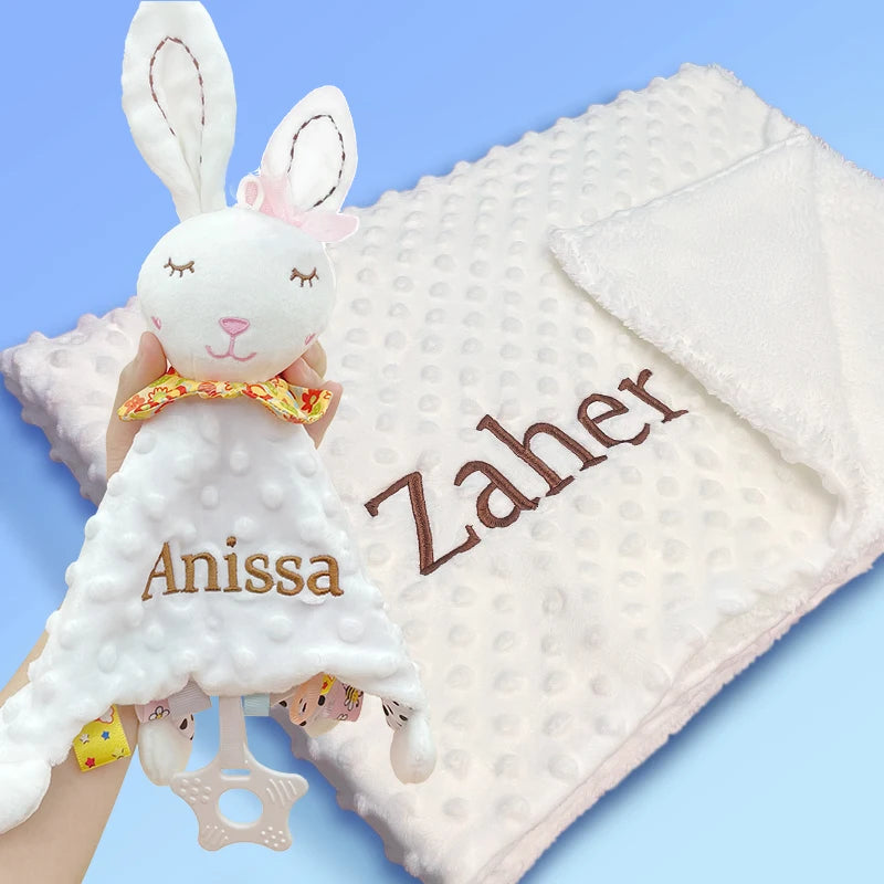Custom Bibi Name Baby Sleeping Dolls Set with Duvet Blanket Bedding And Towel Cover - Baptism Gift for Newborns