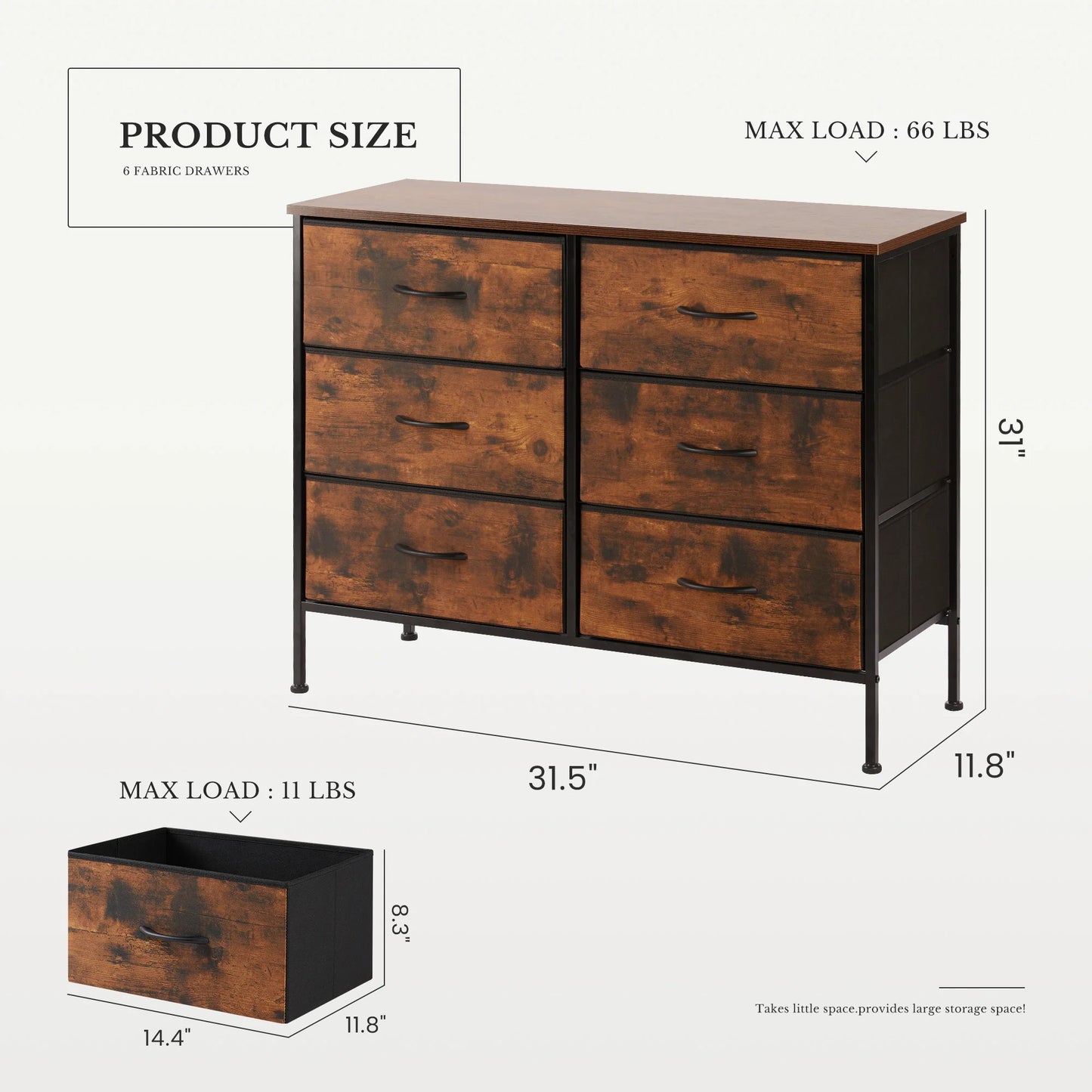 6 Drawers Fabric Cabinet Beside Nightstand Dresser Tables Storage Closet Chest Clothes Display Of Furniture